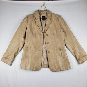 Colebrook Blazer Jacket  Women's Medium Beige Reptile Print Leather Suede